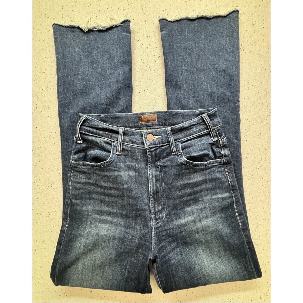MOTHER The Hustler Ankle Fray Jeans Freebird Dark Wash Stretch Flare Sz 26 $228 - Picture 3 of 11